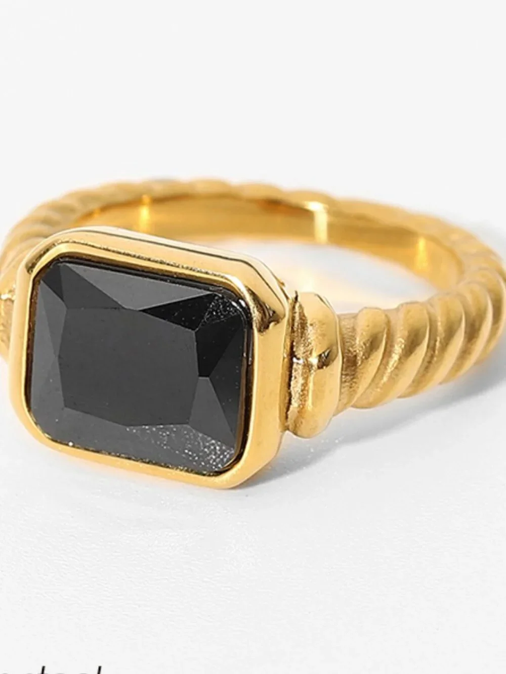 18K Gold Plated Black Statement Ring Braided Band Stainless Steel Coctail Ring